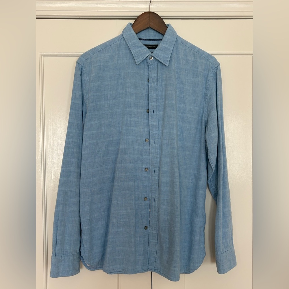 Banana Republic Camden Fit Linen Cotton Button Down Shirt Blue Size M